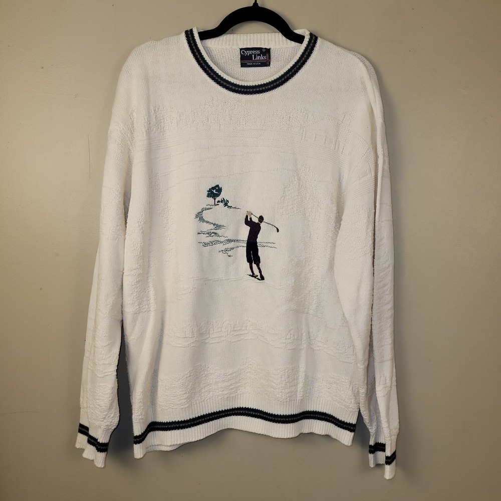 Cypress Links Golf Wear Vintage Embroidered Sweater‎ Mens Size XL Knit Neutral